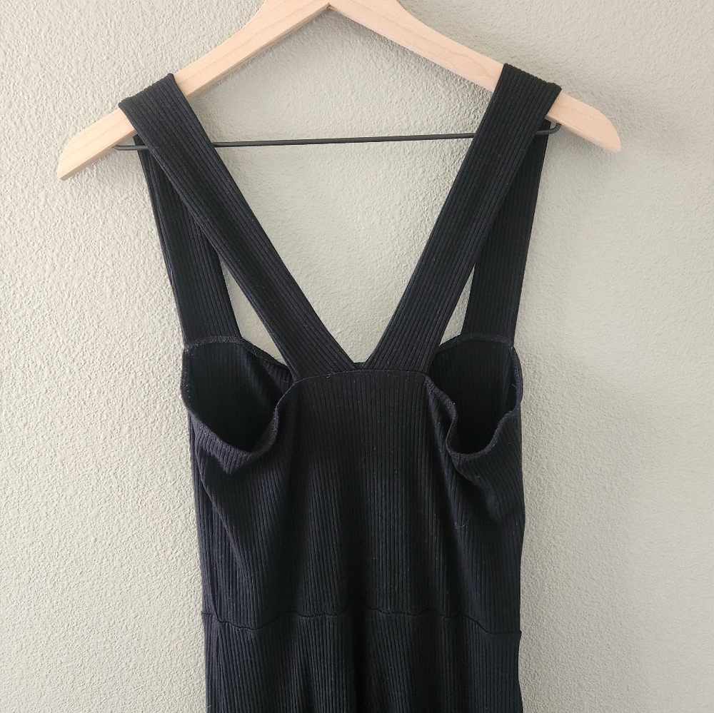 Reformation Landry Jumpsuit Medium Black Ribbed Knit Square Neck Button Lyocell - Picture 5 of 11
